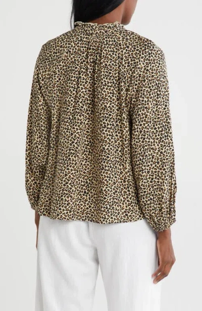 Caslon ® Smocked Split Neck Top In Animal Print