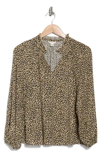 Caslon ® Smocked Split Neck Top In Animal Print