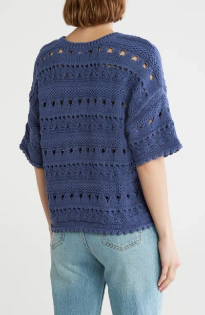 Melrose And Market Elbow Sleeve Cotton Pointelle Sweater In Blue