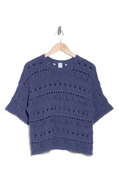 Melrose And Market Elbow Sleeve Cotton Pointelle Sweater In Blue
