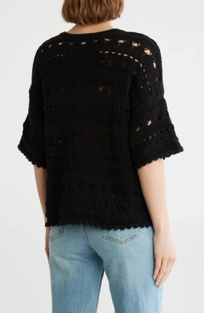 Melrose And Market Elbow Sleeve Cotton Pointelle Sweater