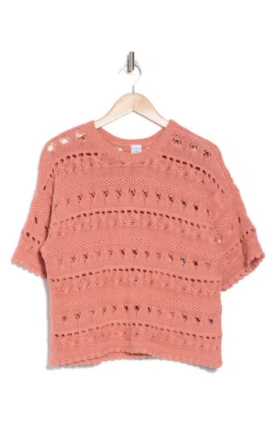 Melrose And Market Elbow Sleeve Cotton Pointelle Sweater