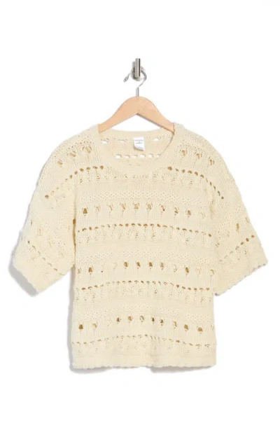 Melrose And Market Elbow Sleeve Cotton Pointelle Sweater