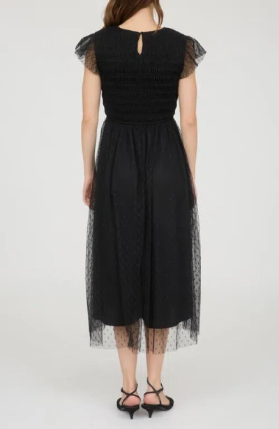Blu Pepper Smocked Flutter Sleeve Midi Dress In Black