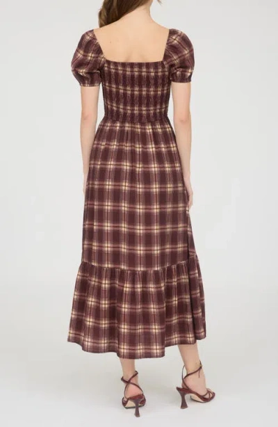 Blu Pepper Plaid Tiered Midi Dress In Brown