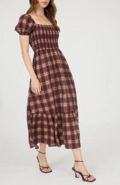Blu Pepper Plaid Tiered Midi Dress In Brown