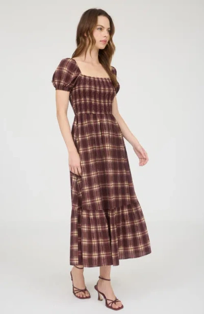 Blu Pepper Plaid Tiered Midi Dress In Brown