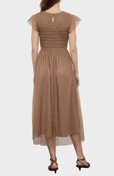 Blu Pepper Smocked Flutter Sleeve Midi Dress In Gray
