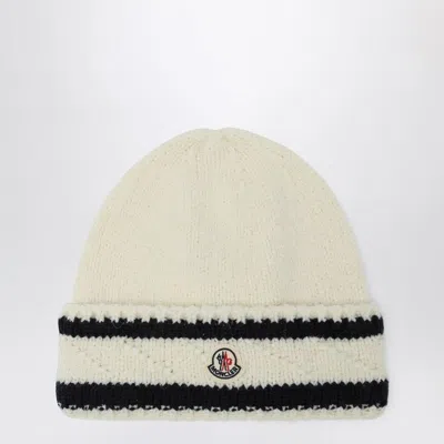 Moncler White And Blue Wool Hat