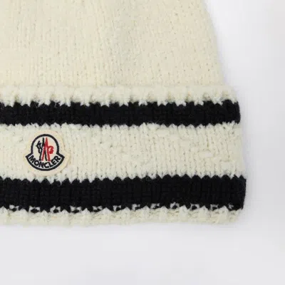 Moncler White And Blue Wool Hat