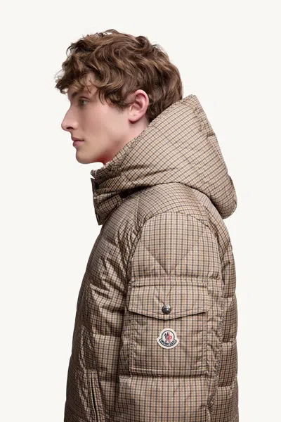 Moncler Jonage Houndstooth Nylon Down Jacket In Gray