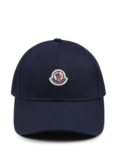 Moncler Kids Cotton Cap With Logo Patch In Blue