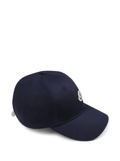 Moncler Kids Cotton Cap With Logo Patch In Blue