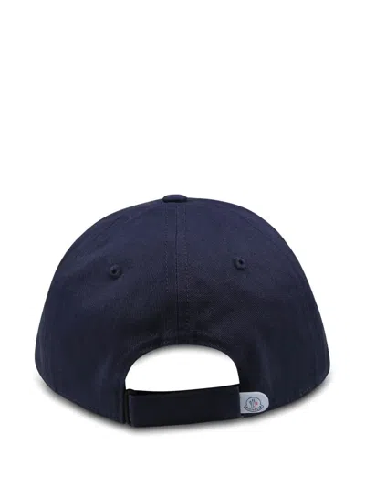 Moncler Kids Cotton Cap With Logo Patch In Blue