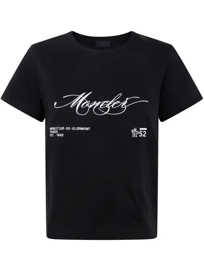 Moncler Cotton T-shirt With Embroidered Cursive Logo In Black