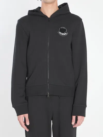 Moncler Hooded Long Sleeve Ribbed Cuffs Cardigan In Black