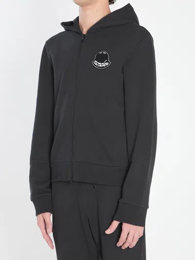 Moncler Hooded Long Sleeve Ribbed Cuffs Cardigan In Black