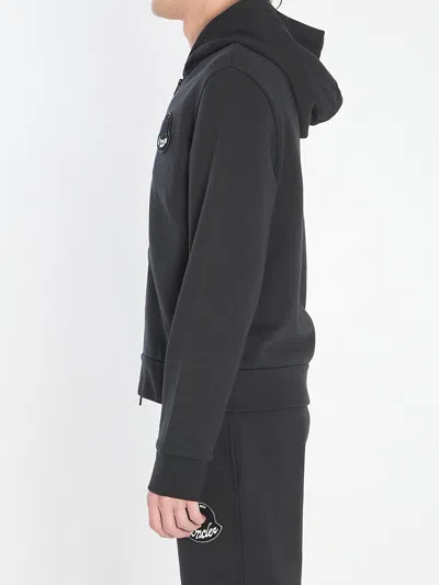 Moncler Hooded Long Sleeve Ribbed Cuffs Cardigan In Black