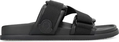 Moncler Mon Summer Leather Sandals With Nylon Details In Black