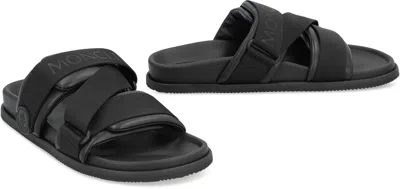 Moncler Mon Summer Leather Sandals With Nylon Details In Black