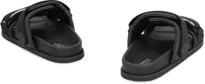 Moncler Mon Summer Leather Sandals With Nylon Details In Black