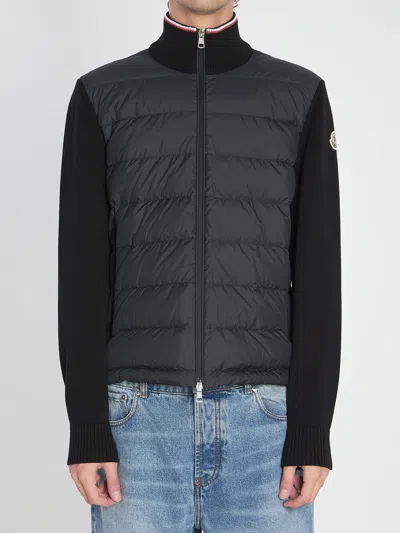 Moncler Padded Cotton Cardigan In Black