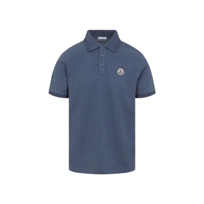 Moncler Blue Tricol-trimmed Pique Polo Shirt In Blue
