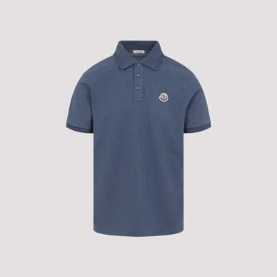 Moncler Blue Tricol-trimmed Pique Polo Shirt In Blue