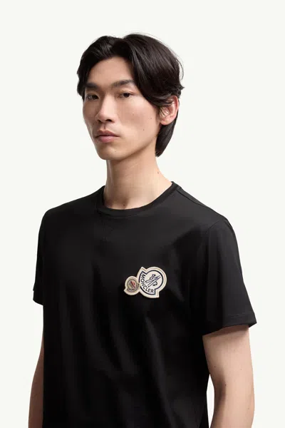 Moncler Double Logo Patch Cotton T-shirt Clothing In Black