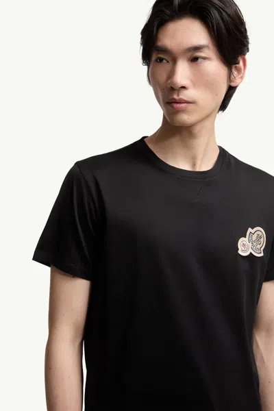 Moncler Double Logo Patch Cotton T-shirt Clothing In Black