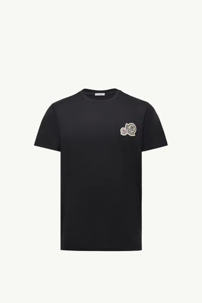 Moncler Double Logo Patch Cotton T-shirt Clothing In Black
