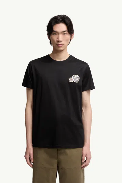 Moncler Double Logo Patch Cotton T-shirt Clothing In Black