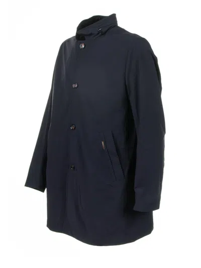 Moorer Long Navy Blue Trench Coat With Buttons In Blue