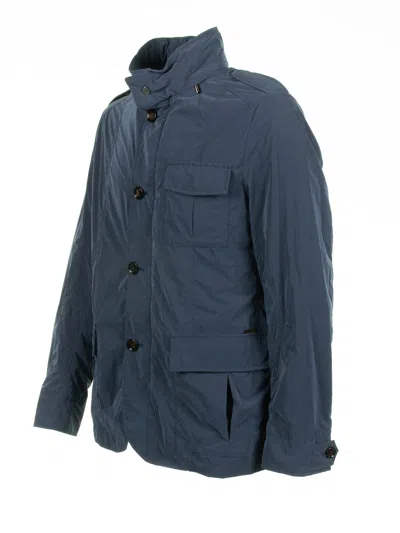 Moorer Spring Jacket With Pockets And Buttons In Blue