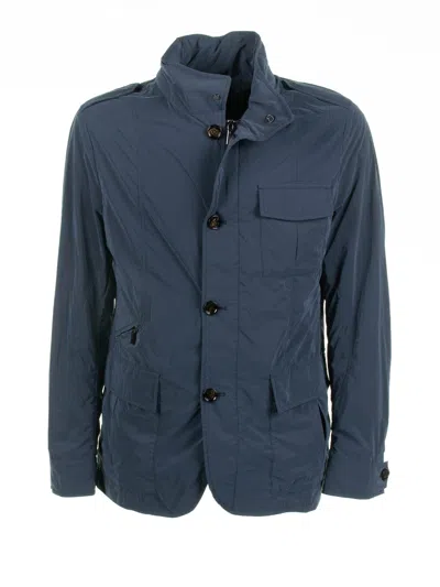 Moorer Spring Jacket With Pockets And Buttons In Blue