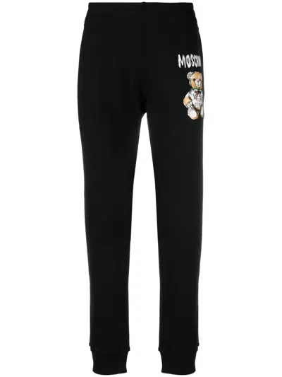 Moschino Teddy Bear-print Cotton Track Pants In Black