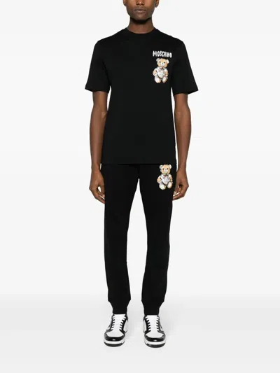 Moschino Teddy Bear-print Cotton Track Pants In Black