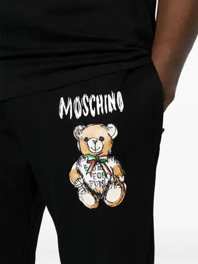 Moschino Teddy Bear-print Cotton Track Pants In Black