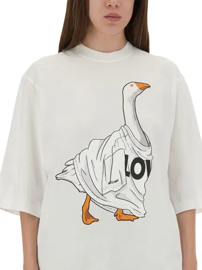 Moschino Graphic Front Print T-shirt With Ribbed Neckline In White