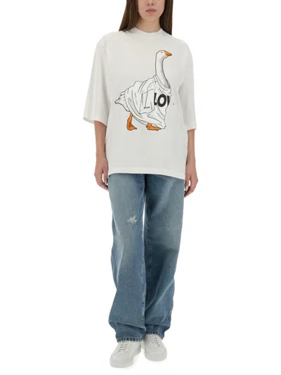 Moschino Graphic Front Print T-shirt With Ribbed Neckline In White