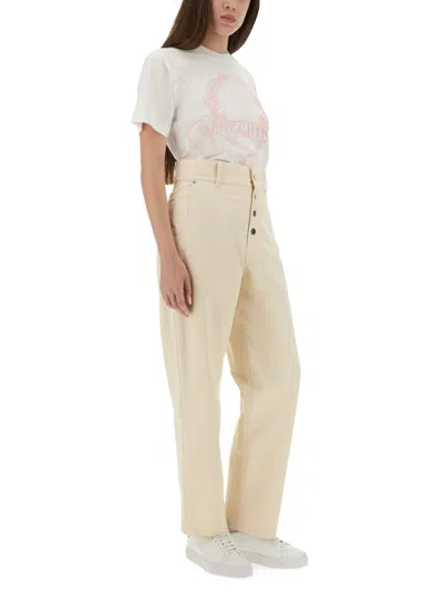 Moschino Embroidered Crew Neck T-shirt In Soft Cotton In White