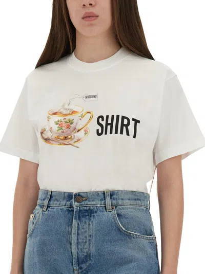Moschino Graphic Front Print T-shirt With Ribbed Neckline In White