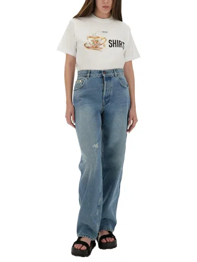 Moschino Graphic Front Print T-shirt With Ribbed Neckline In White