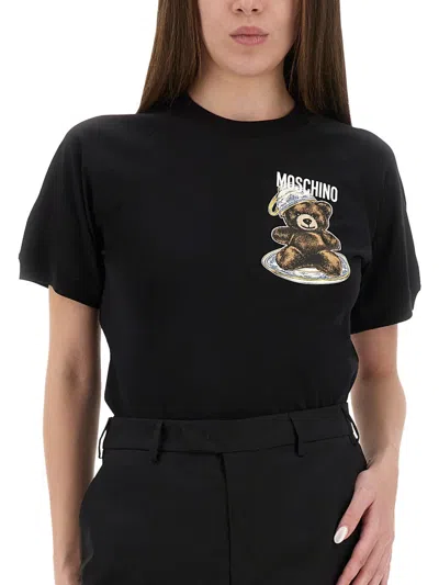 Moschino Couture Tshirt With Teddy Print In Black