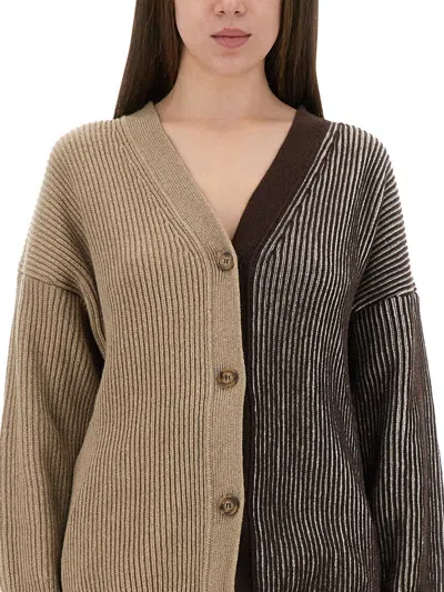Moschino Jeans Cardigan With Inlay Logo In Brown