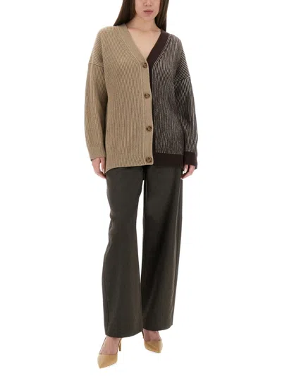 Moschino Jeans Cardigan With Inlay Logo In Brown