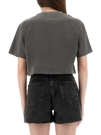 Moschino Jeans Cropped T-shirt With Logo In Gray