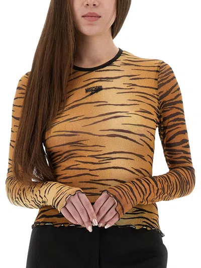 Moschino Jeans Mesh Top With Animal Print In Animal Print
