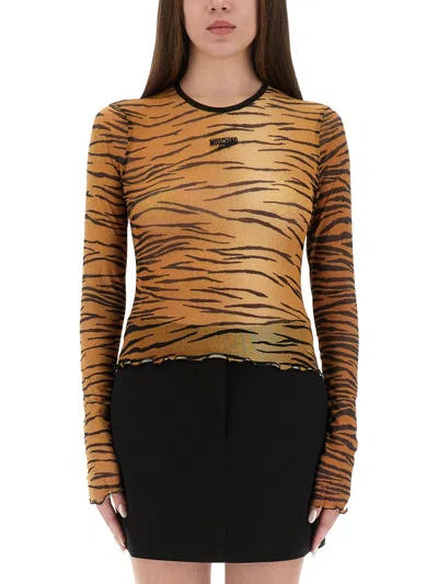 Moschino Jeans Mesh Top With Animal Print In Animal Print