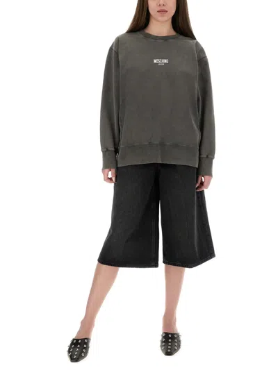 Moschino Relaxed Fit Cotton Sweatshirt With Front Logo In Gray
